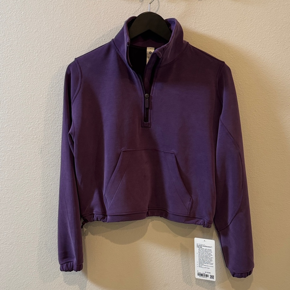 NWT Size 4 Lululemon Athletica Purple Brushed Softstreme Half Zip Pullover!